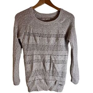 Abercrombie & Fitch Open Knit Sweater Womens Small Grey Pointelle Pullover